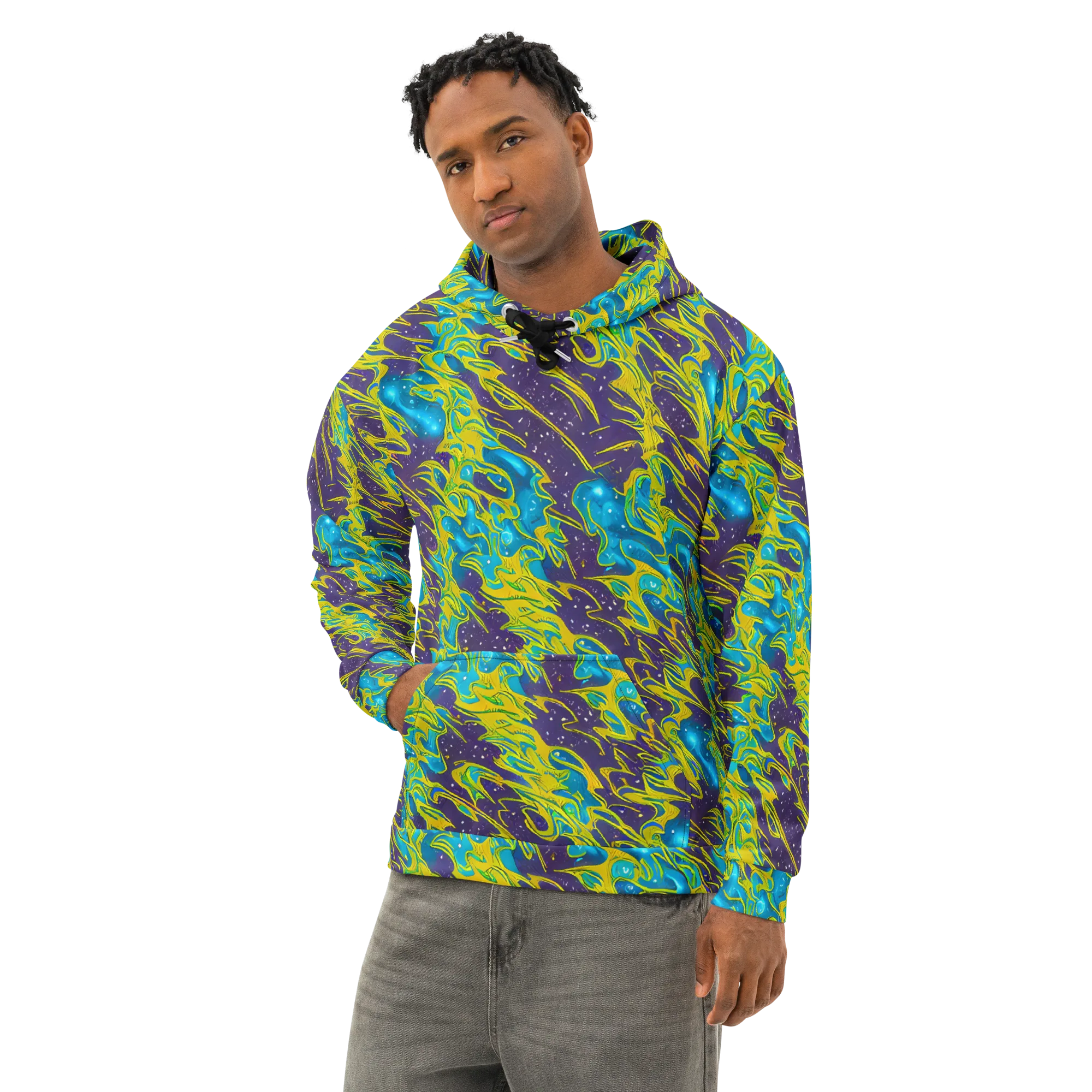 Aqua Eclipse on Cotton Hoodie — Left Front