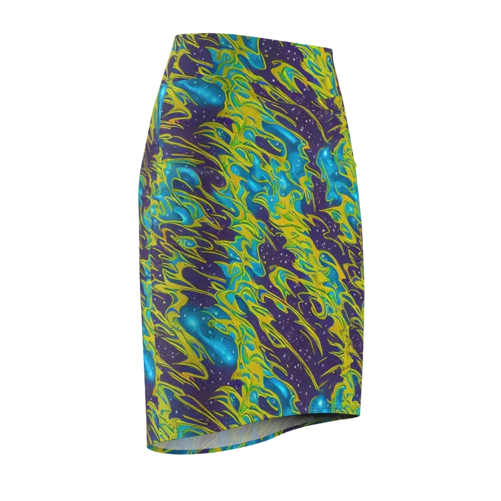 Aqua Eclipse on Pencil Skirt — Front Side