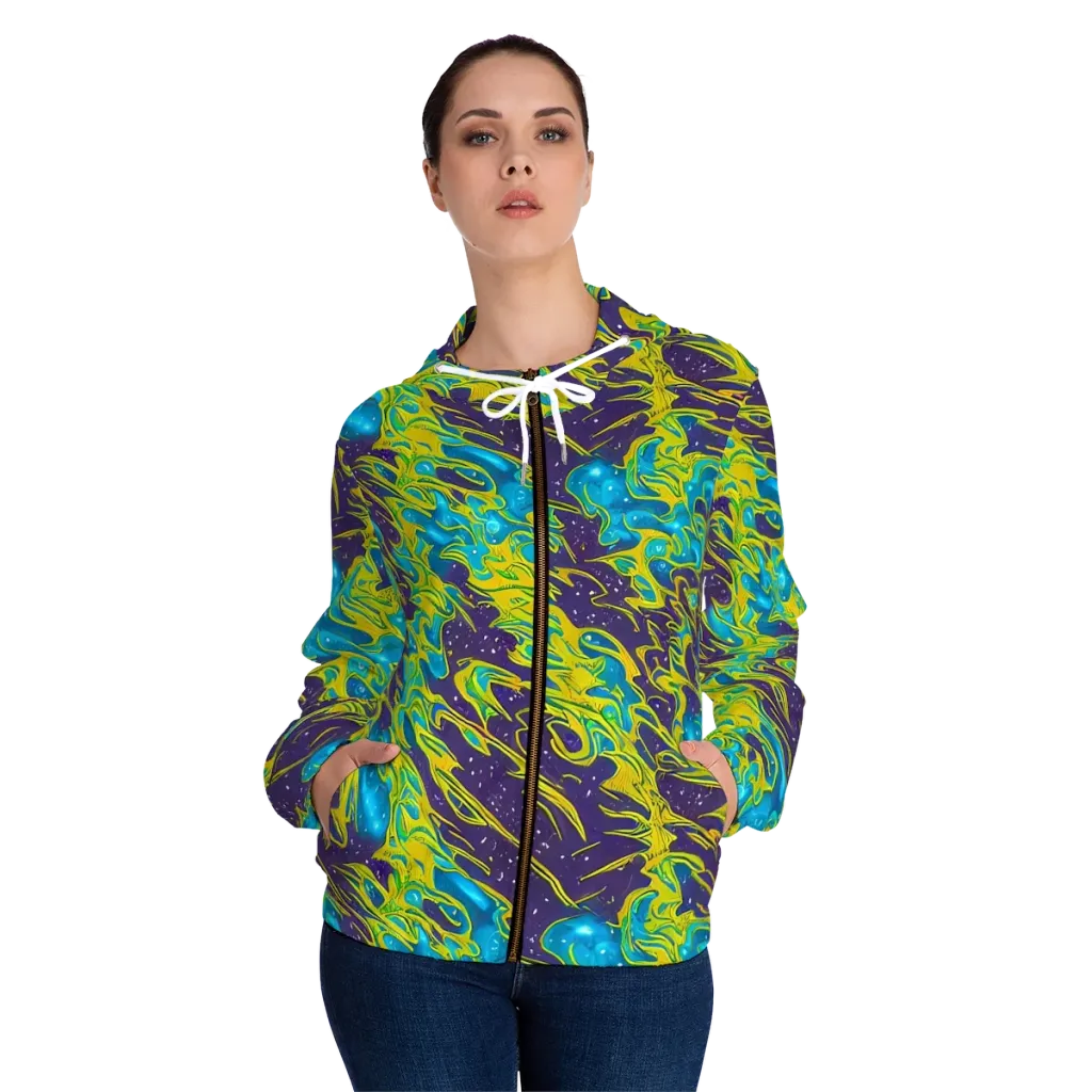 Aqua Eclipse on Women's Full-Zip Hoodie — Front On Person
