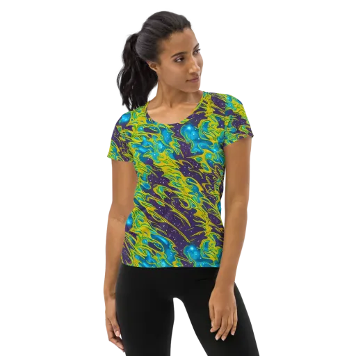 Aqua Eclipse on a Women's Athletic T-Shirt