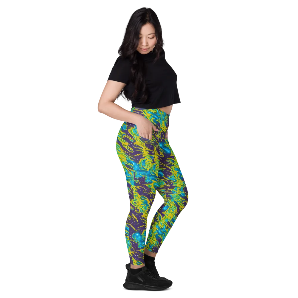 Aqua Eclipse on Leggings with Pockets — Right
