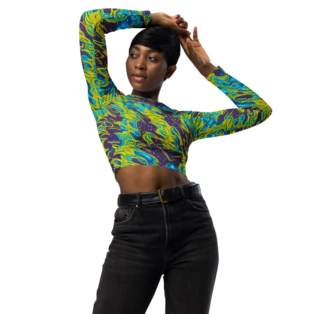 Aqua Eclipse on Long Sleeve Crop Top — Front