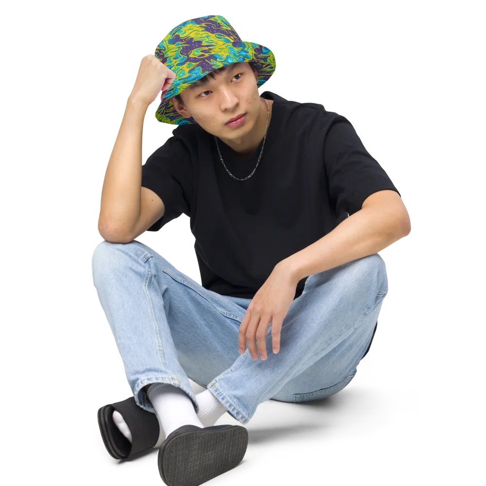 Aqua Eclipse on Reversible Bucket Hat — Front 2 Inside