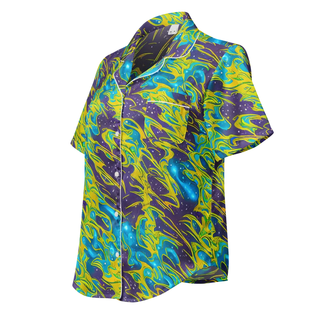 Aqua Eclipse on Women's Short Sleeve Pajama Top — Left Front
