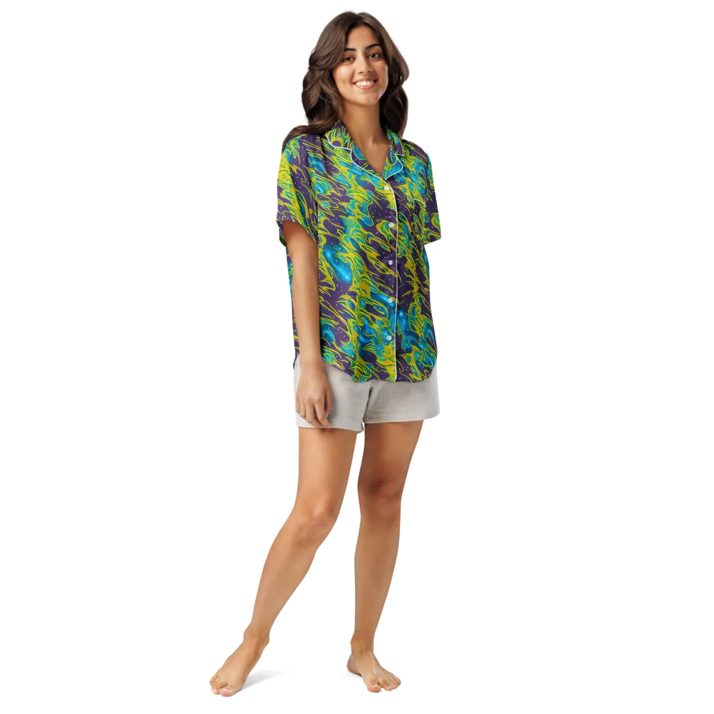 Aqua Eclipse on Women's Short Sleeve Pajama Top — Front