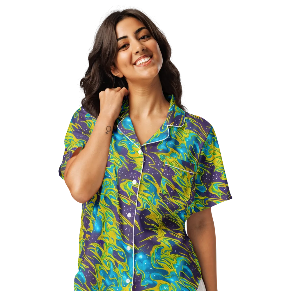 Aqua Eclipse on Women's Short Sleeve Pajama Top — Front