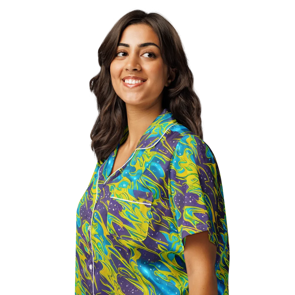 Aqua Eclipse on Women's Short Sleeve Pajama Top — Left Front