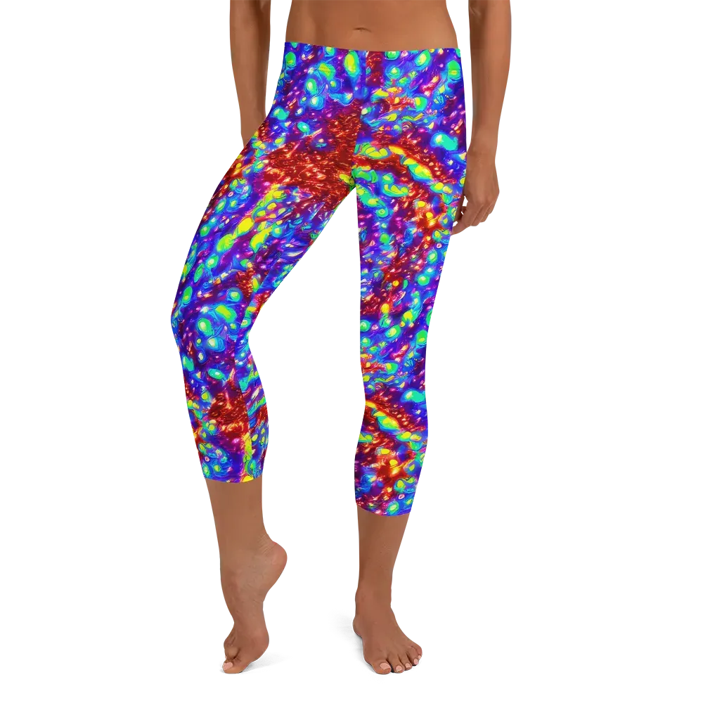 Molten Lime Mosaic on Capri Leggings — Front
