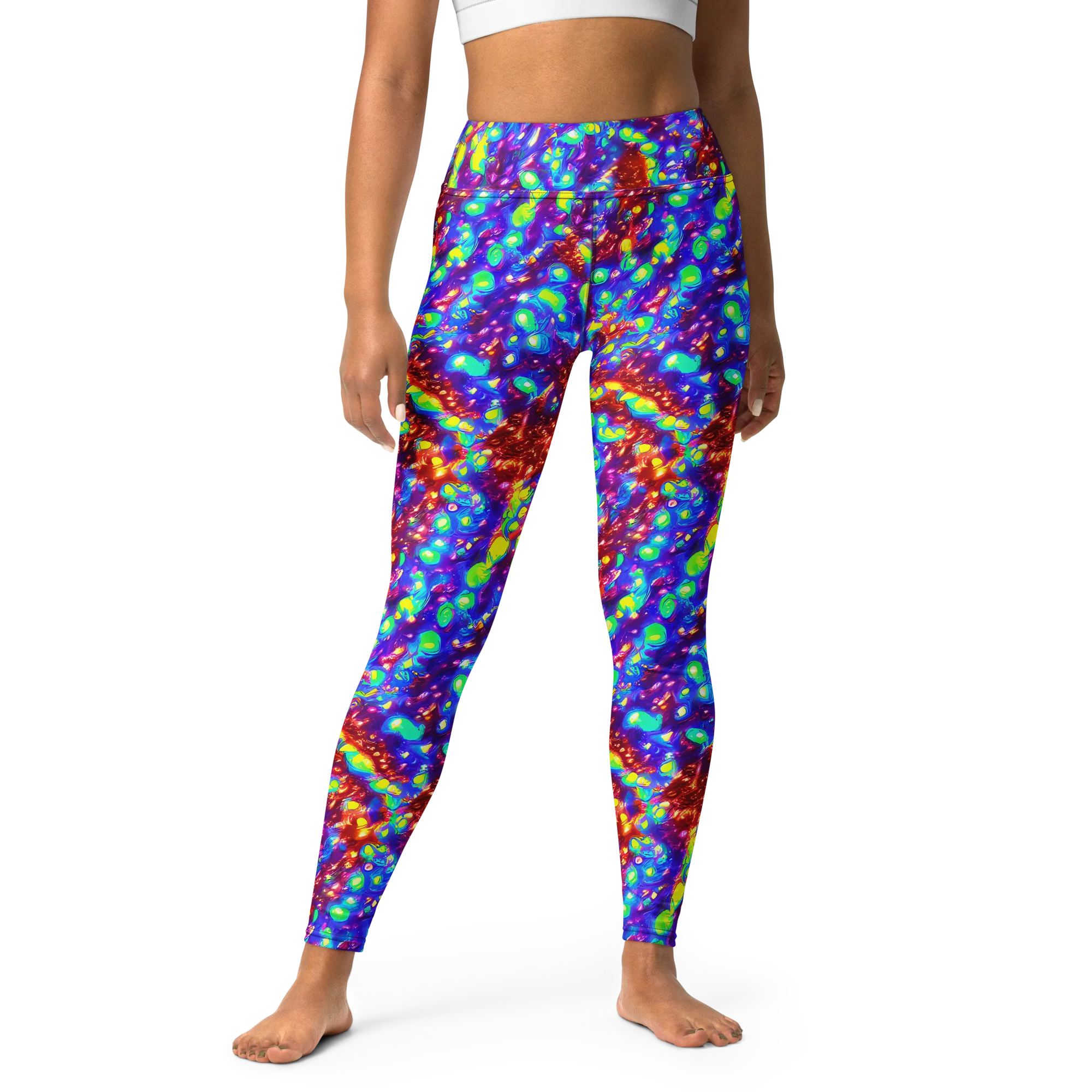 Molten Lime Mosaic on Yoga Leggings — Front