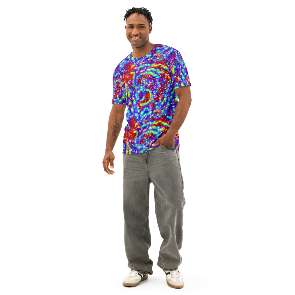 Molten Lime Mosaic on Men's Cotton Crew Neck T-Shirt — Front