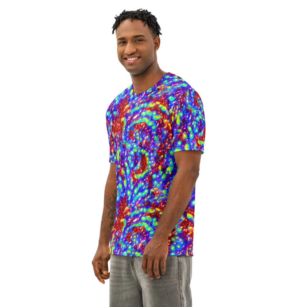 Molten Lime Mosaic on Men's Cotton Crew Neck T-Shirt — Left Front