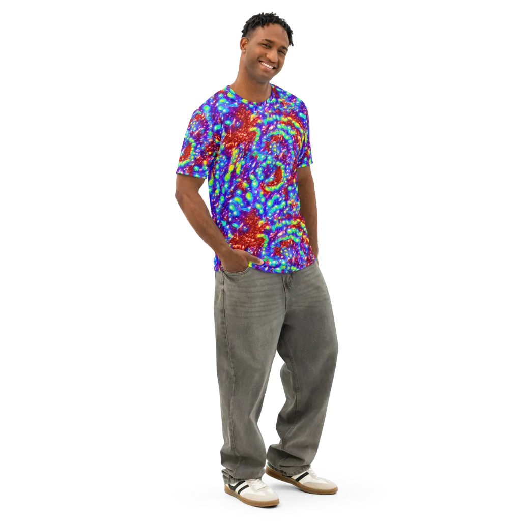 Molten Lime Mosaic on Men's Cotton Crew Neck T-Shirt — Right Front