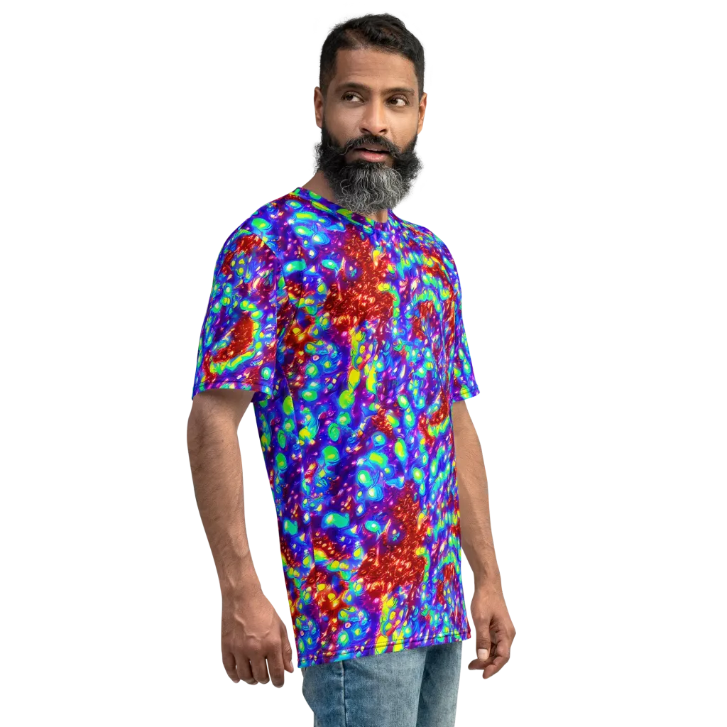 Molten Lime Mosaic on Men's Crew Neck T-Shirt — Right