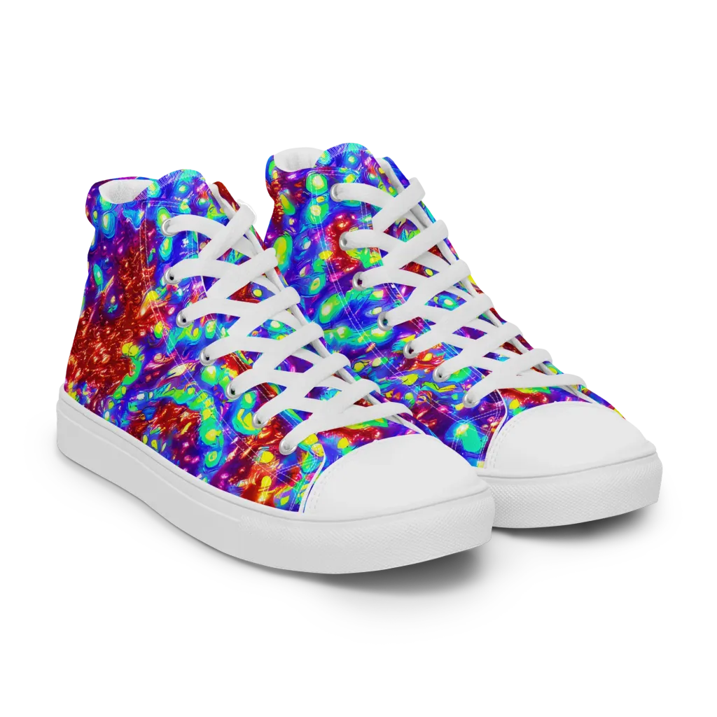 Molten Lime Mosaic on Men's High Top Canvas Shoes — Right Front