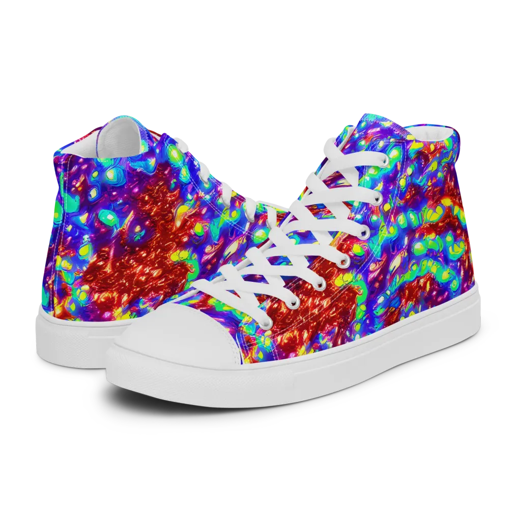 Molten Lime Mosaic on Men's High Top Canvas Shoes — Left