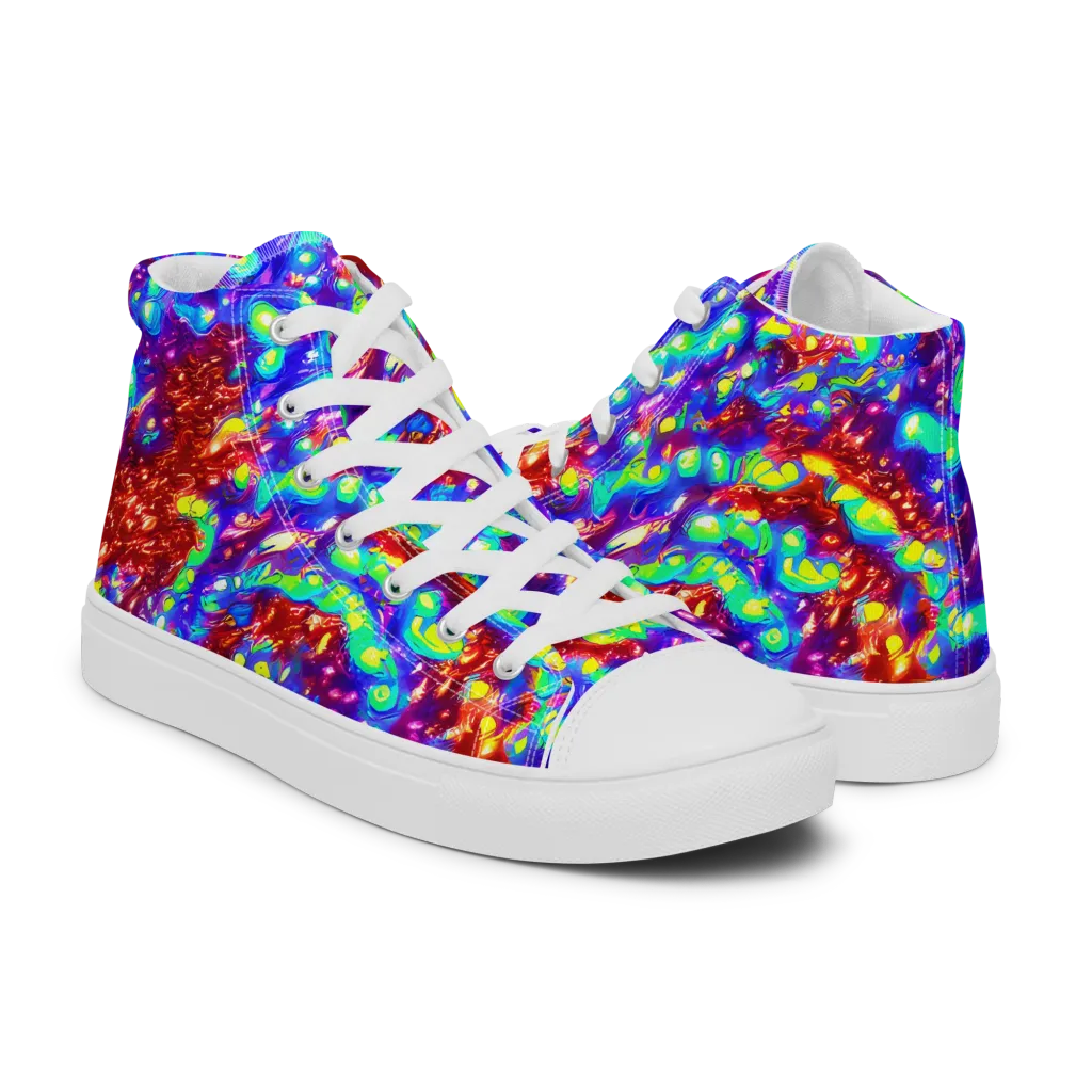 Molten Lime Mosaic on Men's High Top Canvas Shoes — Right