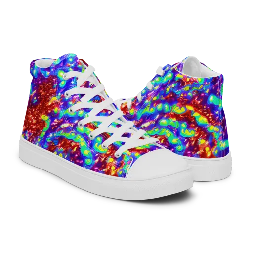 Molten Lime Mosaic on a Men's High Top Canvas Shoes