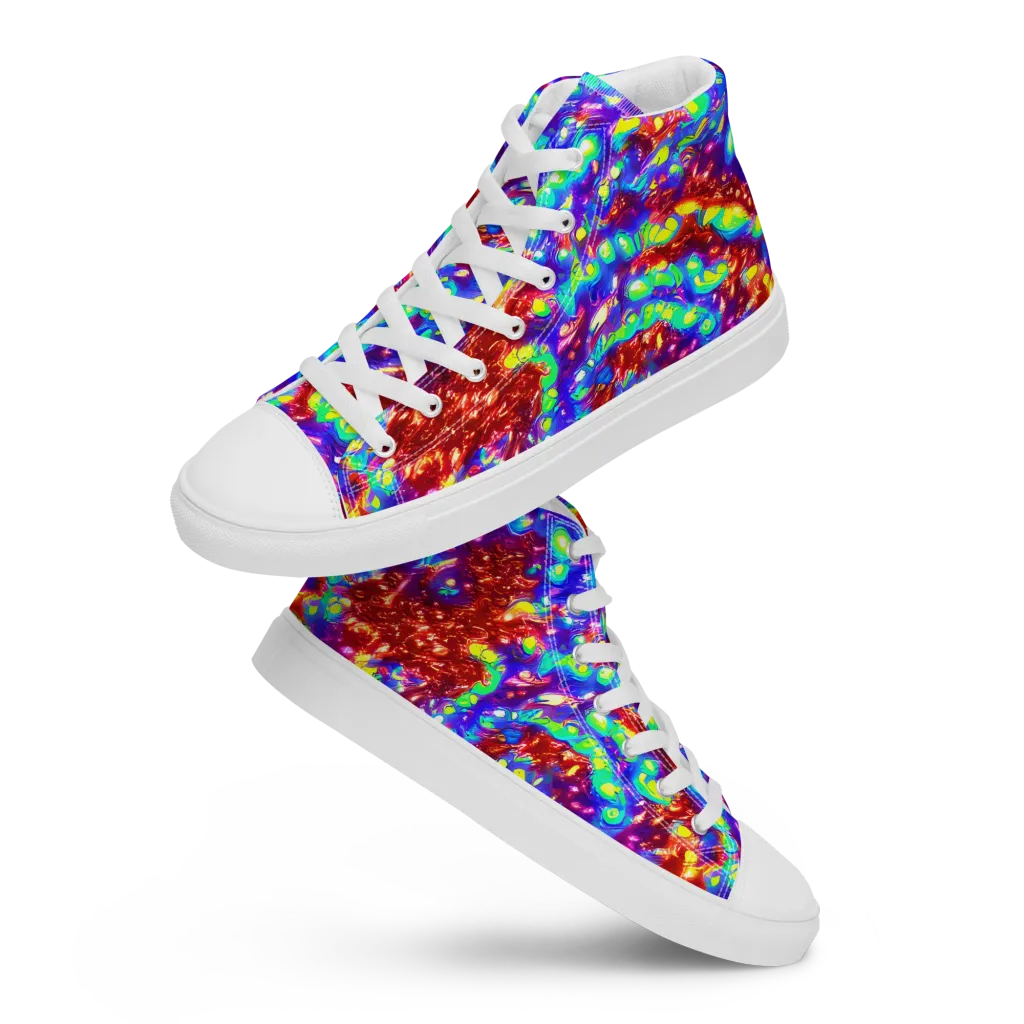 Molten Lime Mosaic on Men's High Top Canvas Shoes — Front