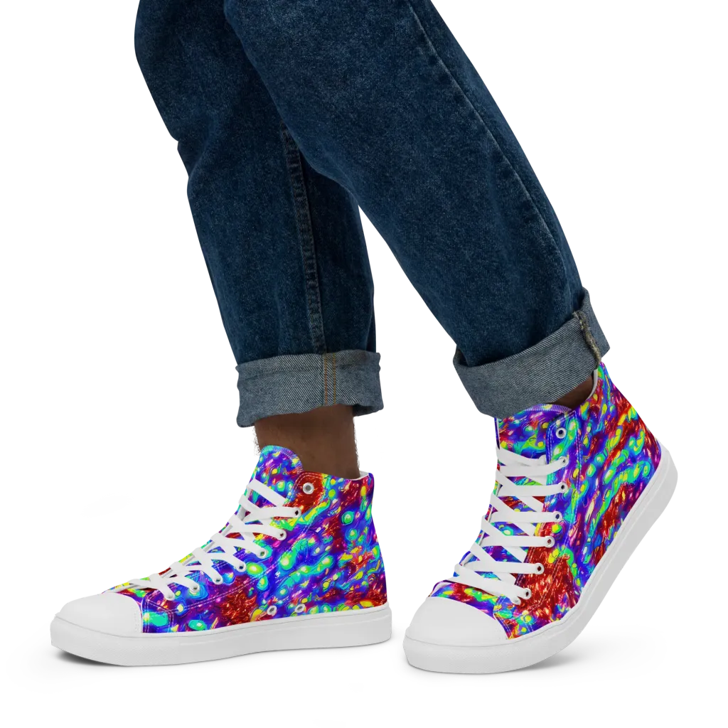 Molten Lime Mosaic on Men's High Top Canvas Shoes — Left