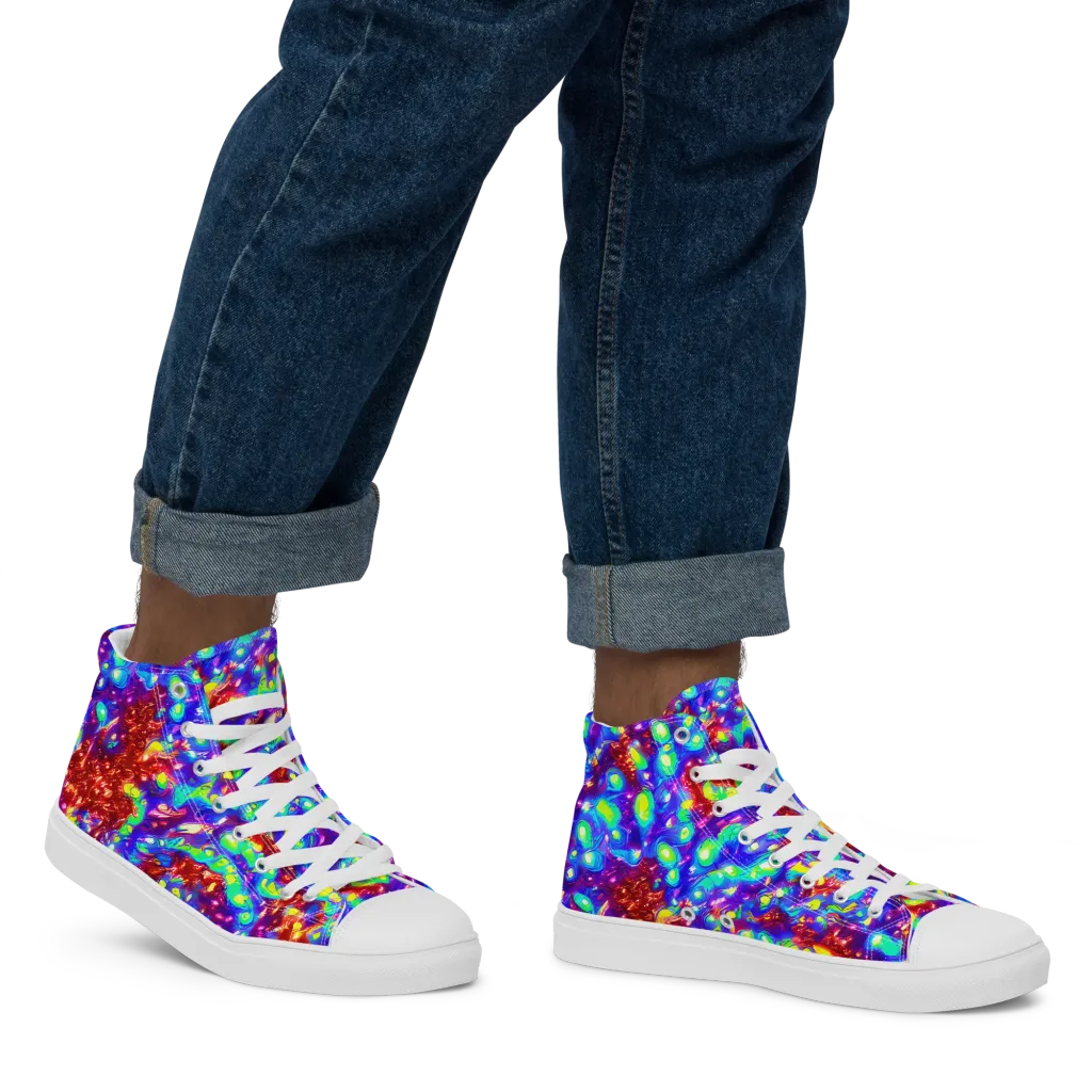 Molten Lime Mosaic on Men's High Top Canvas Shoes — Right