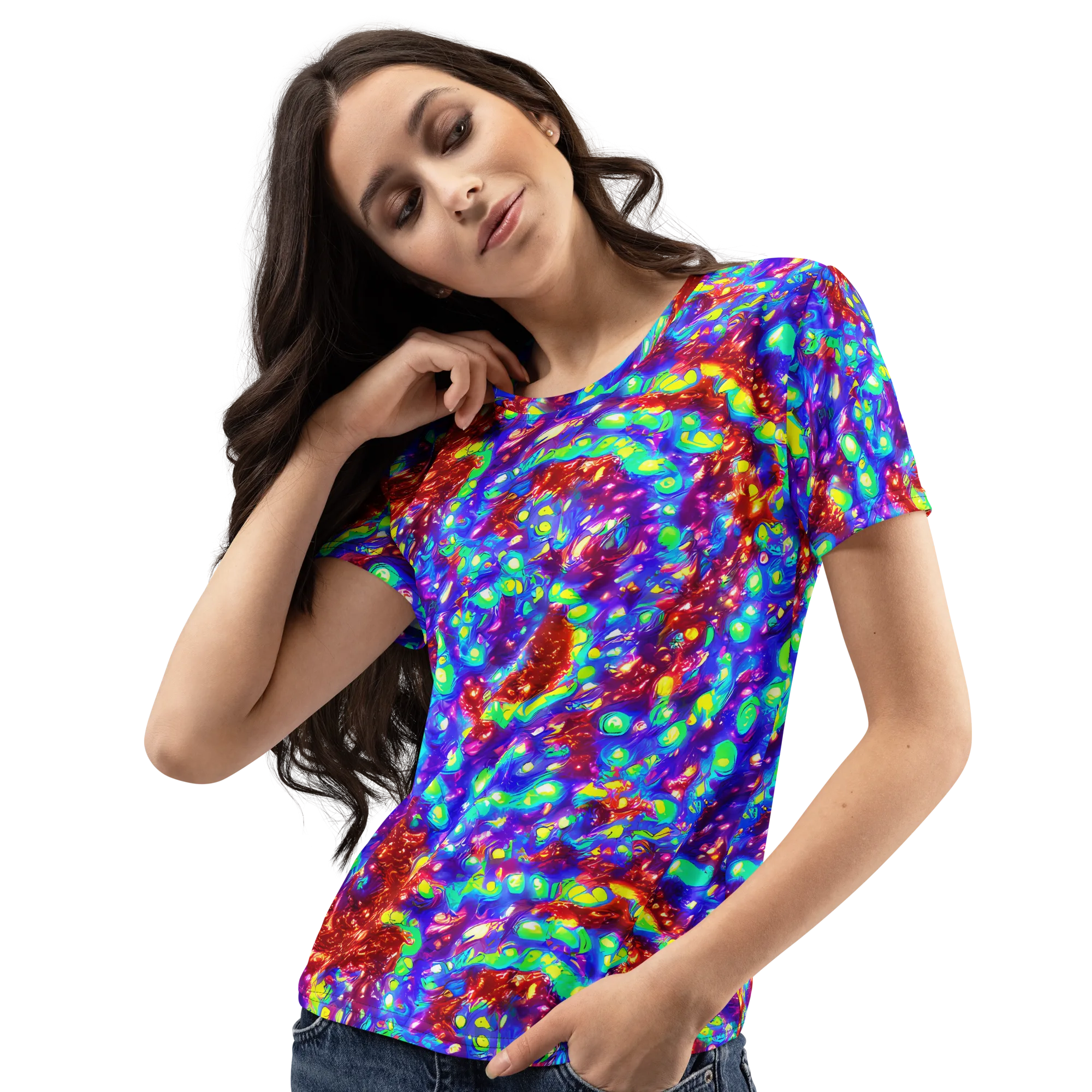 Molten Lime Mosaic on Women's Crew Neck T-Shirt — Left Front