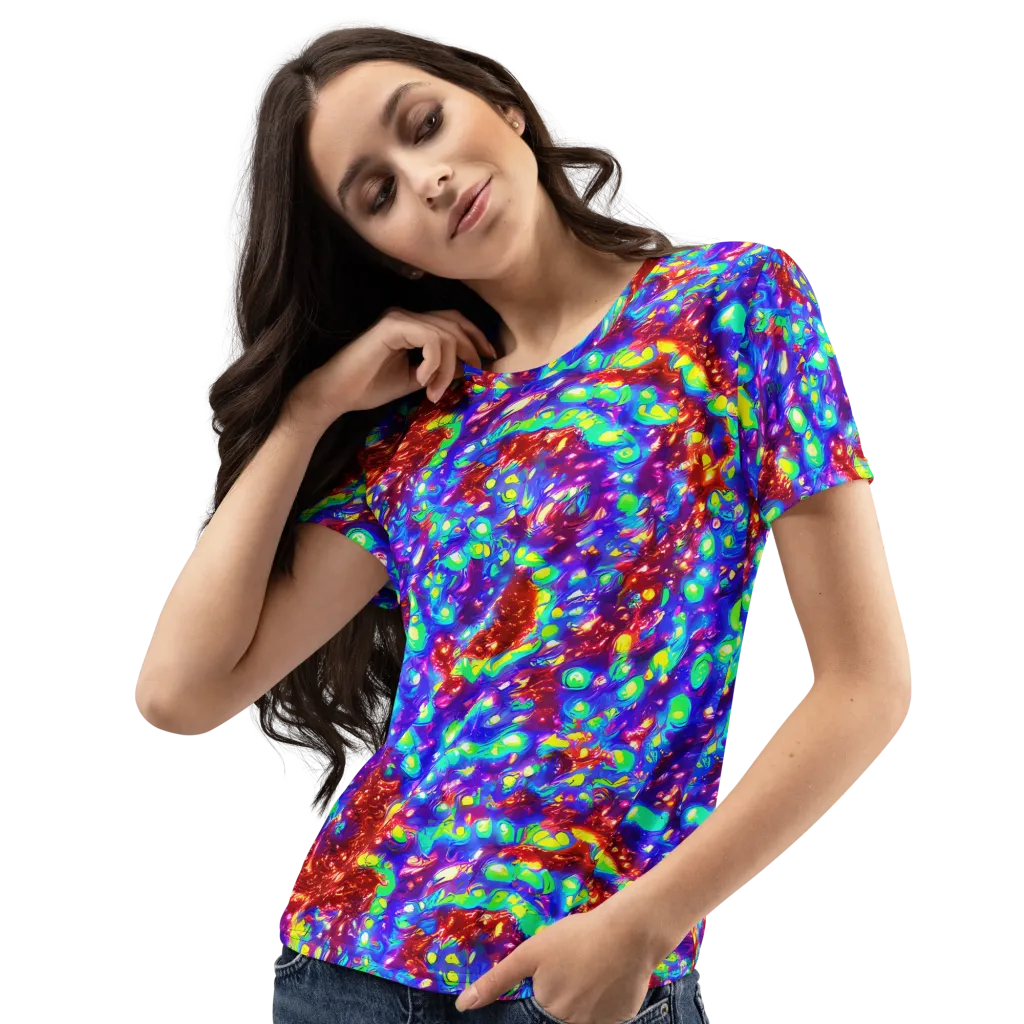 Molten Lime Mosaic on Women's Crew Neck T-Shirt — Left Front
