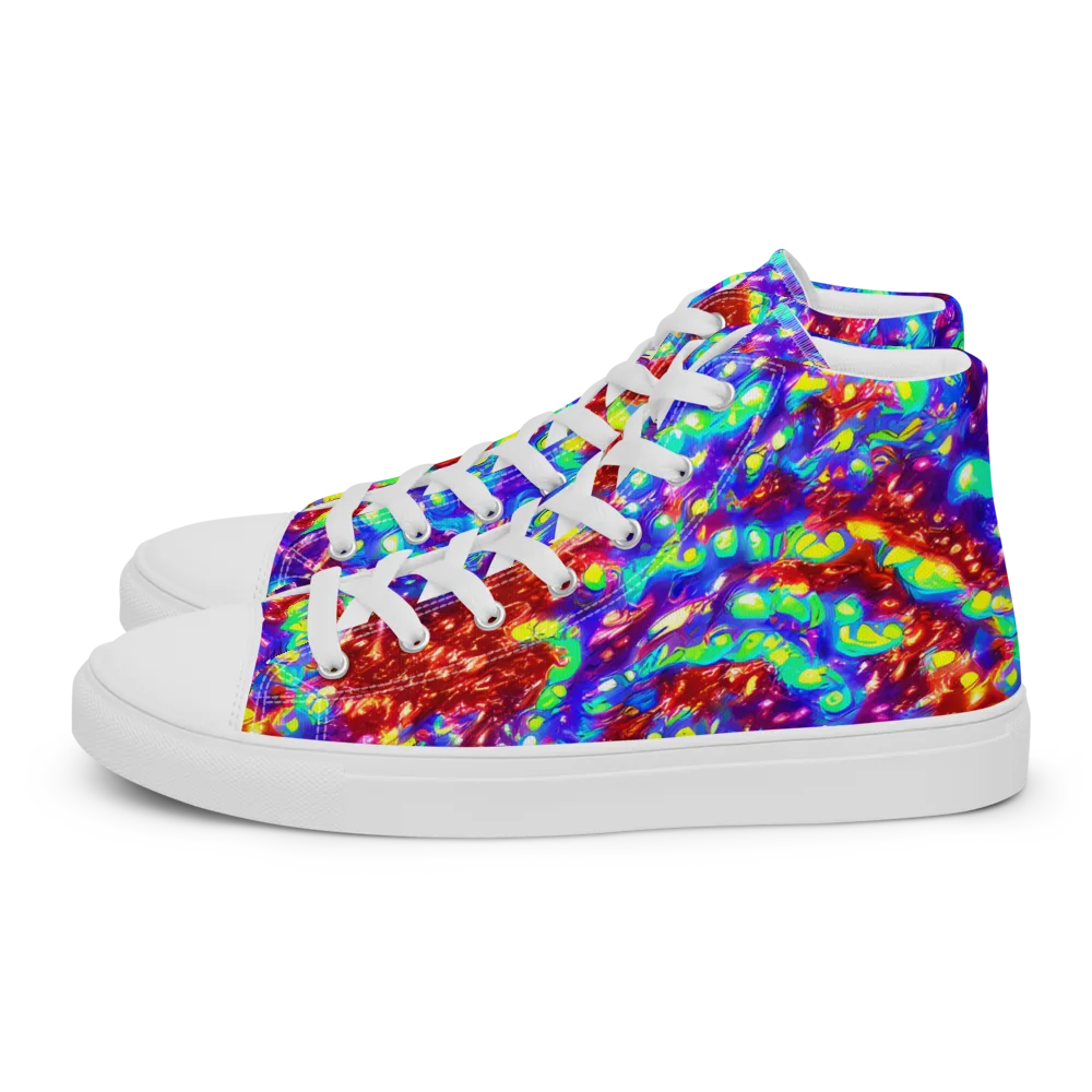 Molten Lime Mosaic on Women's High Top Canvas Shoes — Left
