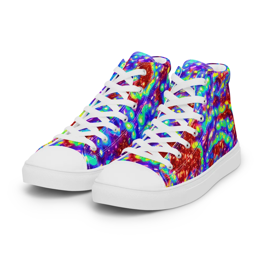 Molten Lime Mosaic on Women's High Top Canvas Shoes — Left Front