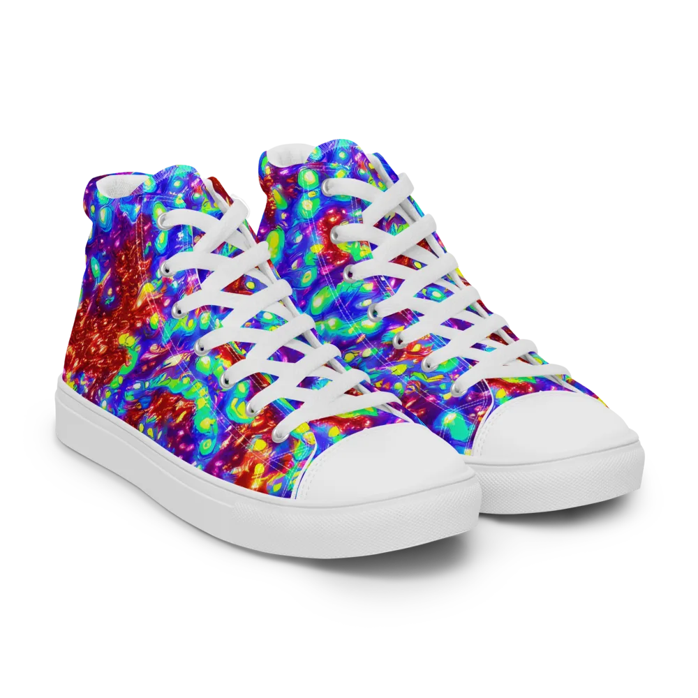 Molten Lime Mosaic on Women's High Top Canvas Shoes — Right Front