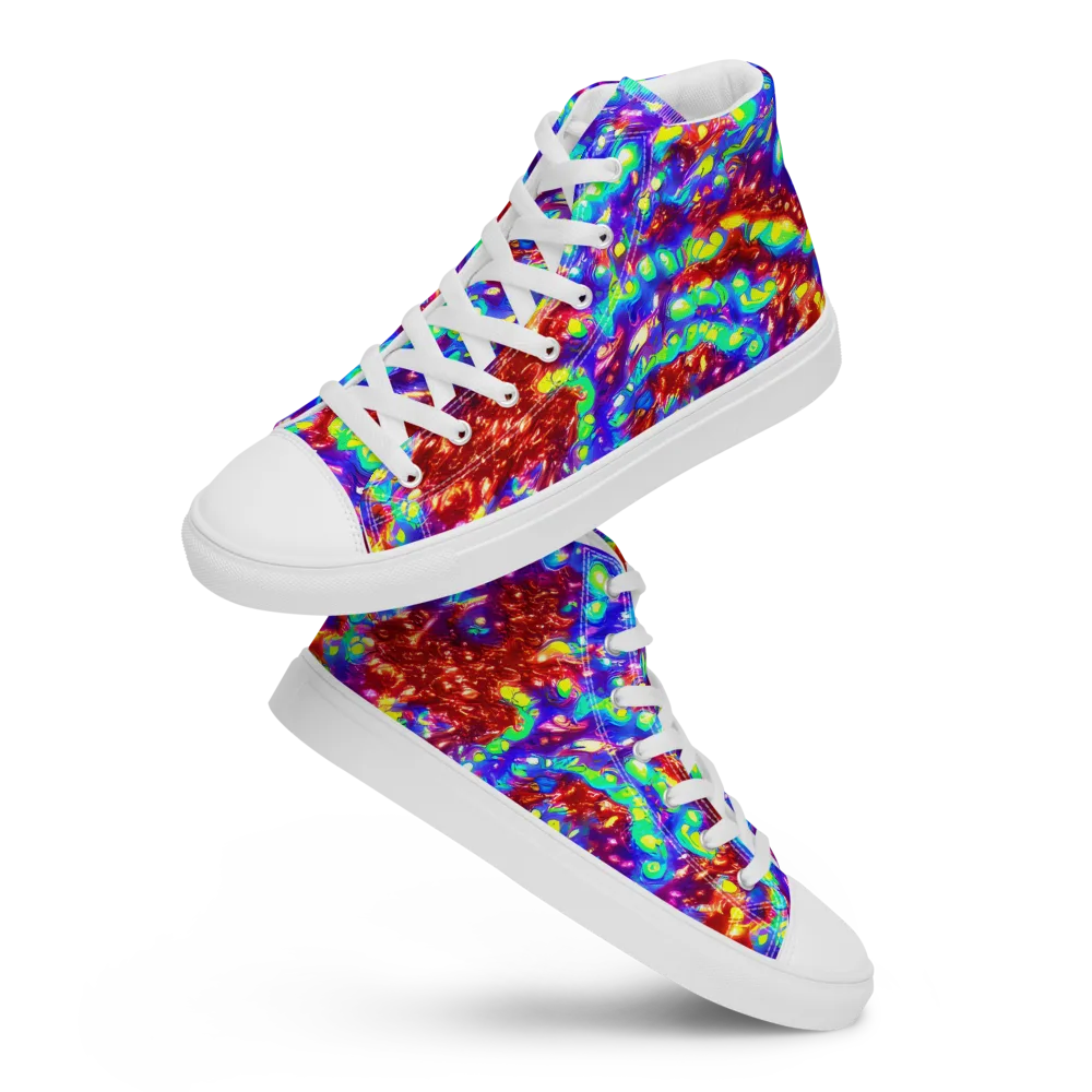 Molten Lime Mosaic on Women's High Top Canvas Shoes — Front