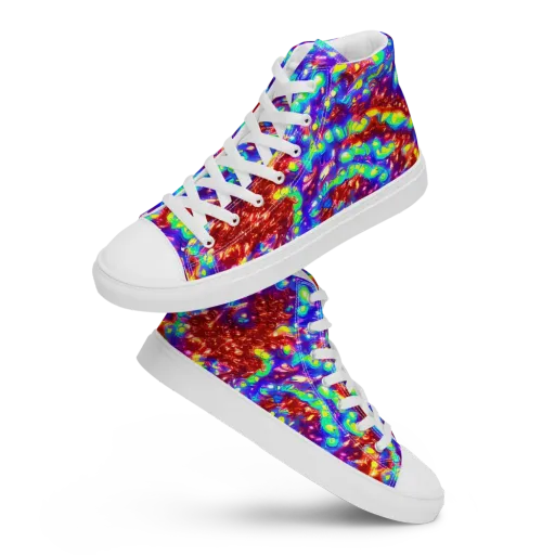 Molten Lime Mosaic on a Women's High Top Canvas Shoes