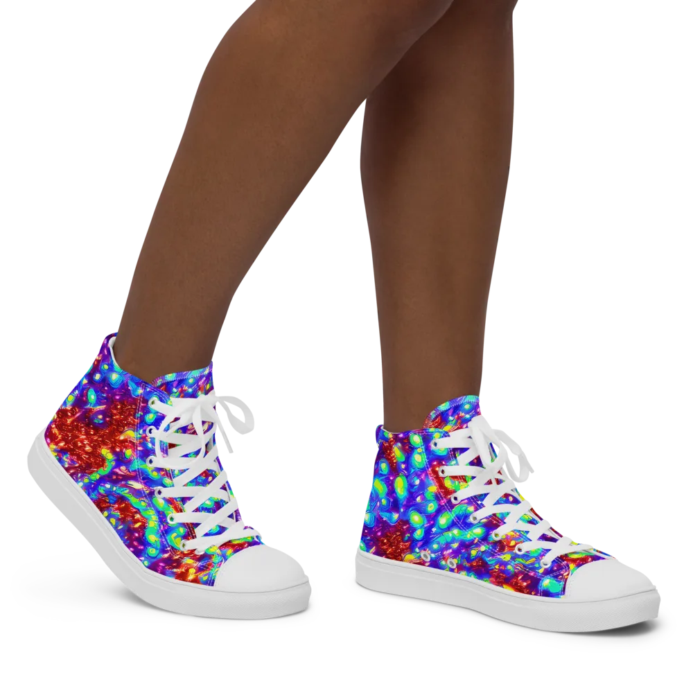 Molten Lime Mosaic on Women's High Top Canvas Shoes — Right
