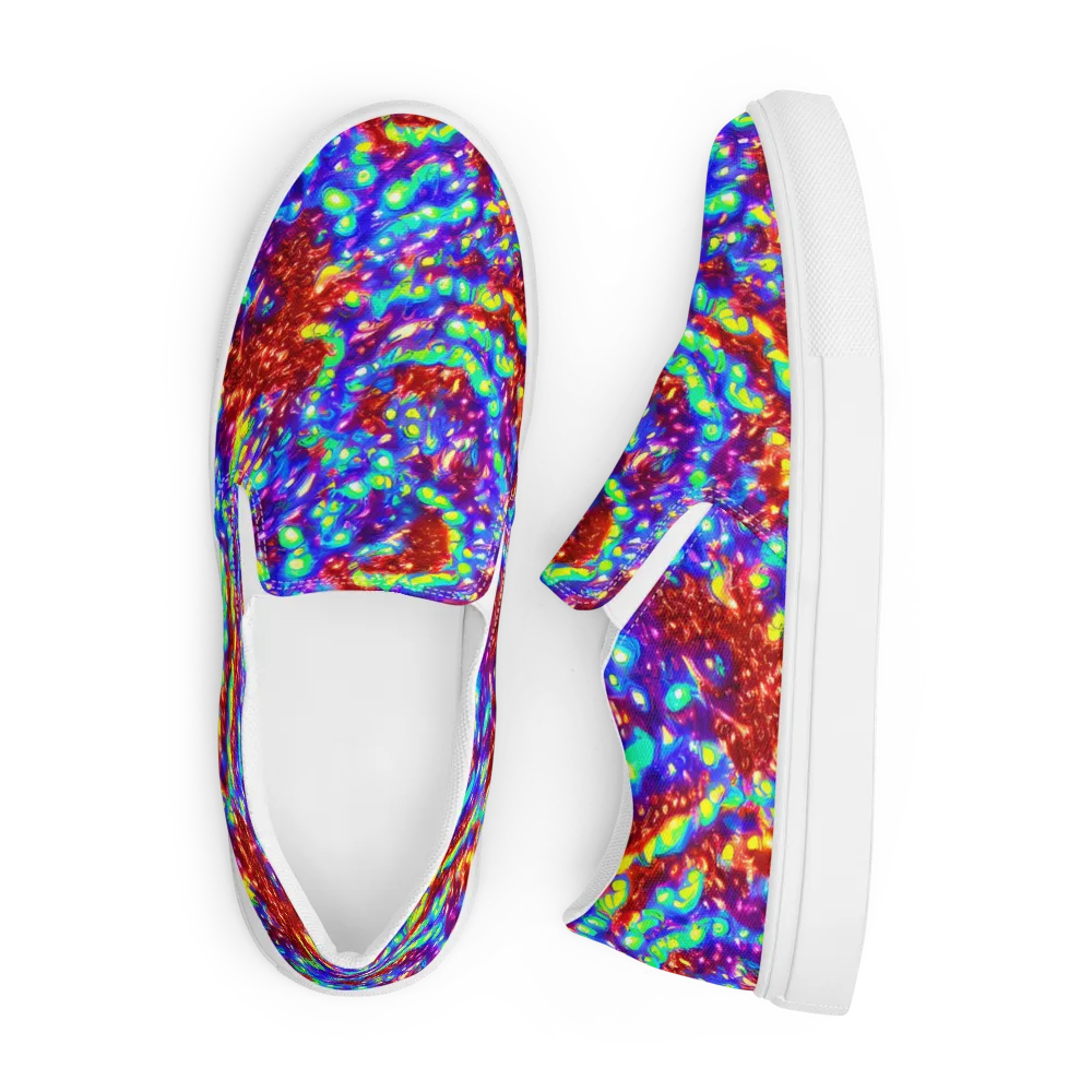 Molten Lime Mosaic on Men's Slip-On Canvas Shoes — Front