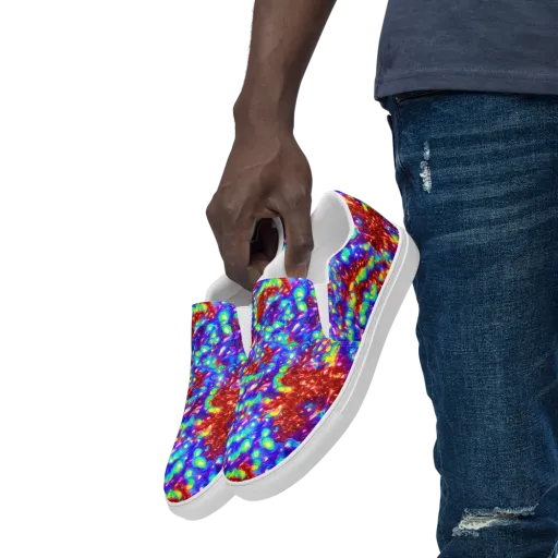 Molten Lime Mosaic on a Men's Slip-On Canvas Shoes