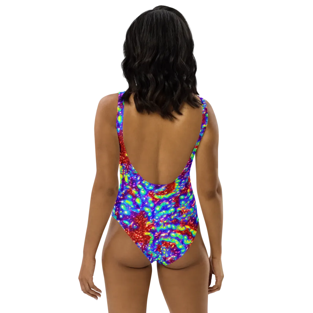 Molten Lime Mosaic on One-Piece Swimsuit — Back