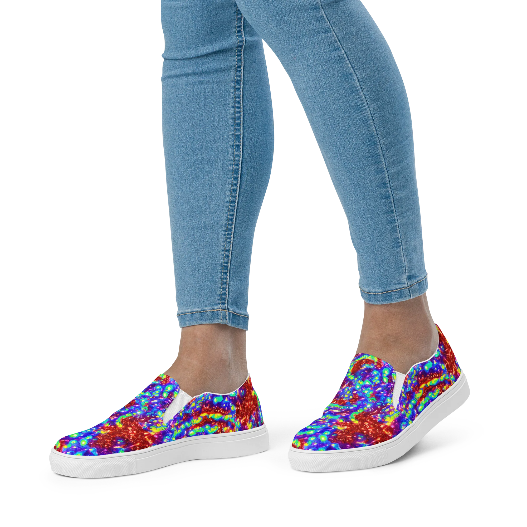 Molten Lime Mosaic on Women's Slip-On Canvas Shoes — Front