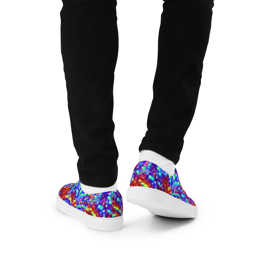 Molten Lime Mosaic on Men's Lace-Up Canvas Shoes — Back