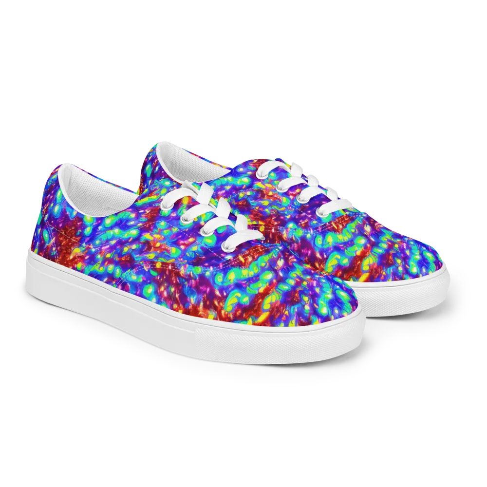 Molten Lime Mosaic on Men's Lace-Up Canvas Shoes — Right Front