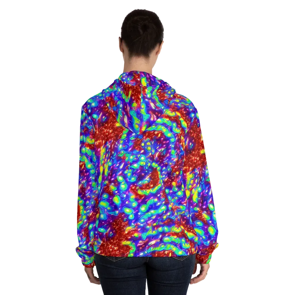 Molten Lime Mosaic on Women's Full-Zip Hoodie — Back On Person