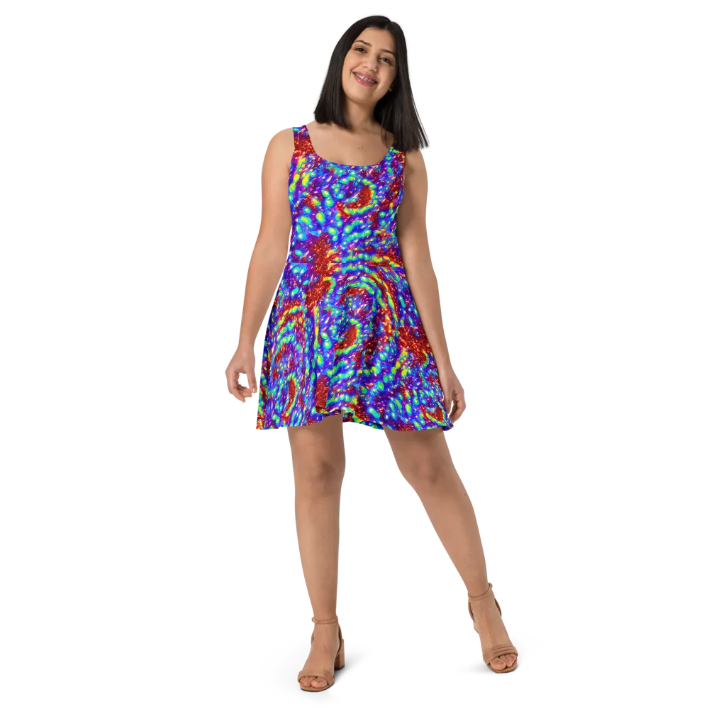 Molten Lime Mosaic on Skater Dress — Front