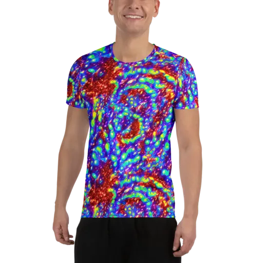 Molten Lime Mosaic on a Men's Athletic T-Shirt