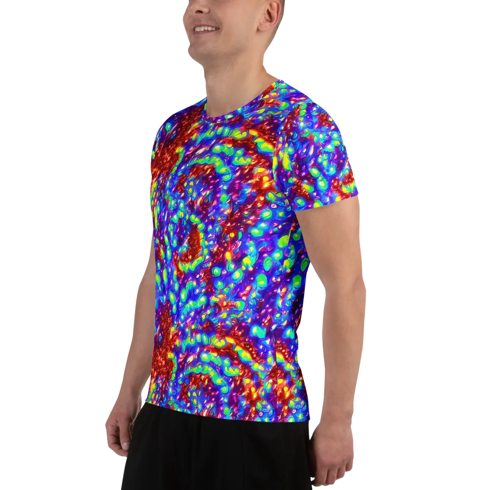 Molten Lime Mosaic on Men's Athletic T-Shirt — Left