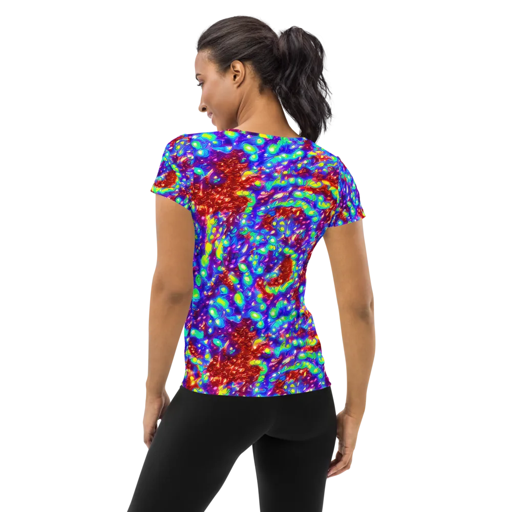 Molten Lime Mosaic on Women's Athletic T-Shirt — Back