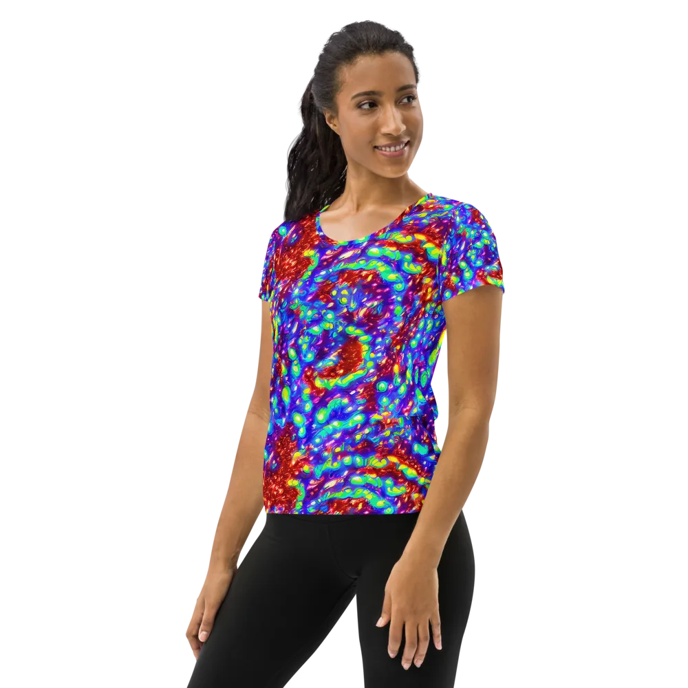 Molten Lime Mosaic on Women's Athletic T-Shirt — Left