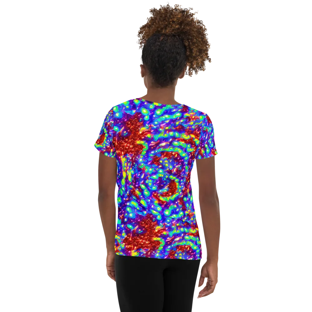 Molten Lime Mosaic on Women's Athletic T-Shirt — Back