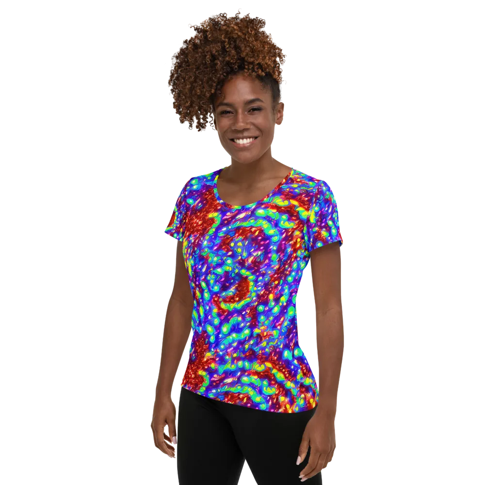 Molten Lime Mosaic on Women's Athletic T-Shirt — Left
