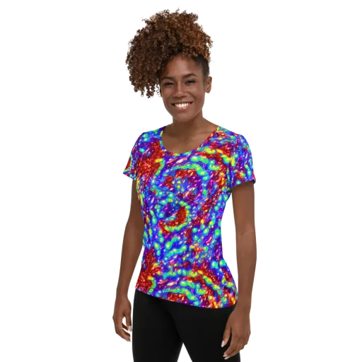 Molten Lime Mosaic on a Women's Athletic T-Shirt
