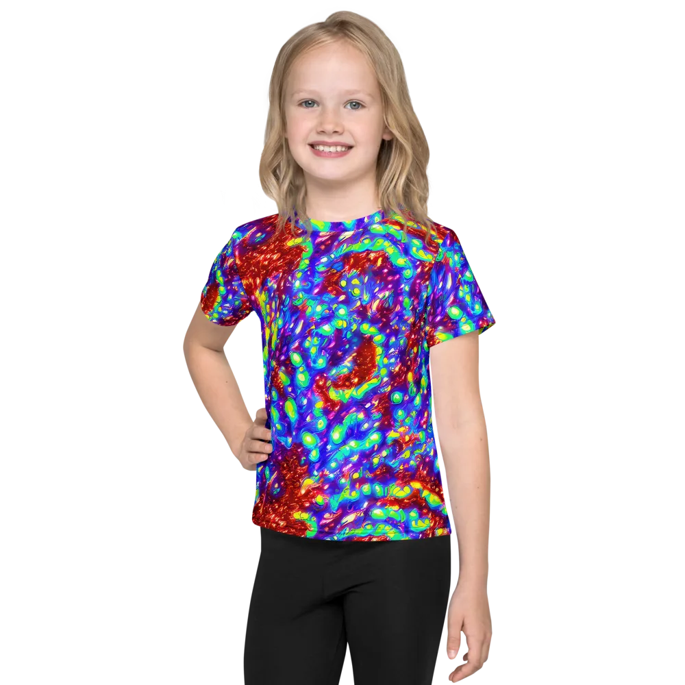 Molten Lime Mosaic on Kids Crew Neck T-Shirt — Front