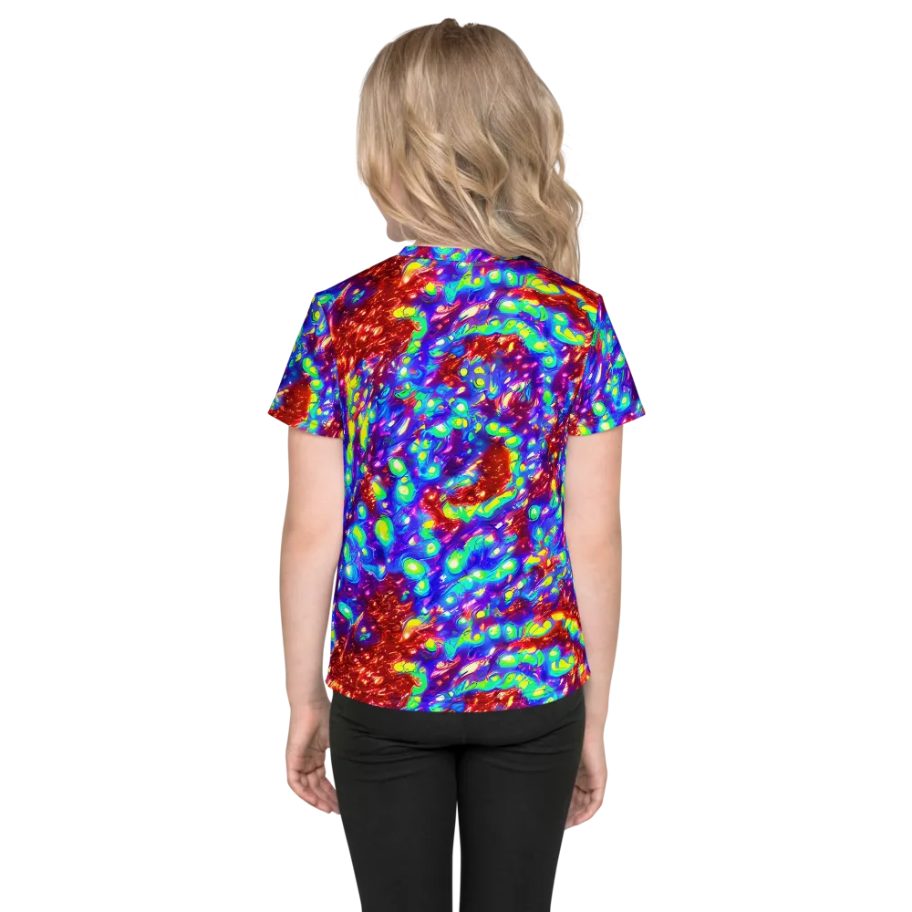 Molten Lime Mosaic on Kids Crew Neck T-Shirt — Back