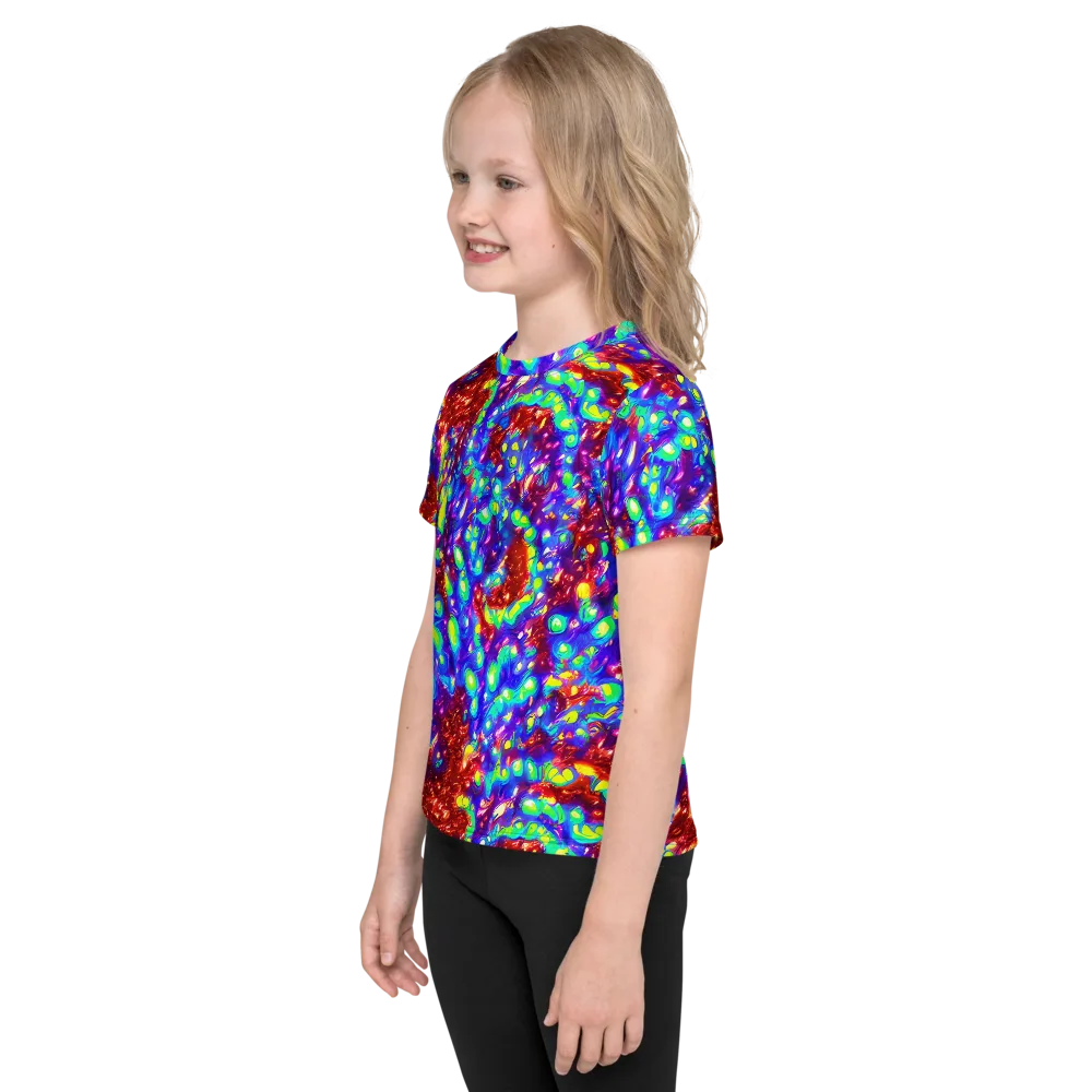 Molten Lime Mosaic on Kids Crew Neck T-Shirt — Left